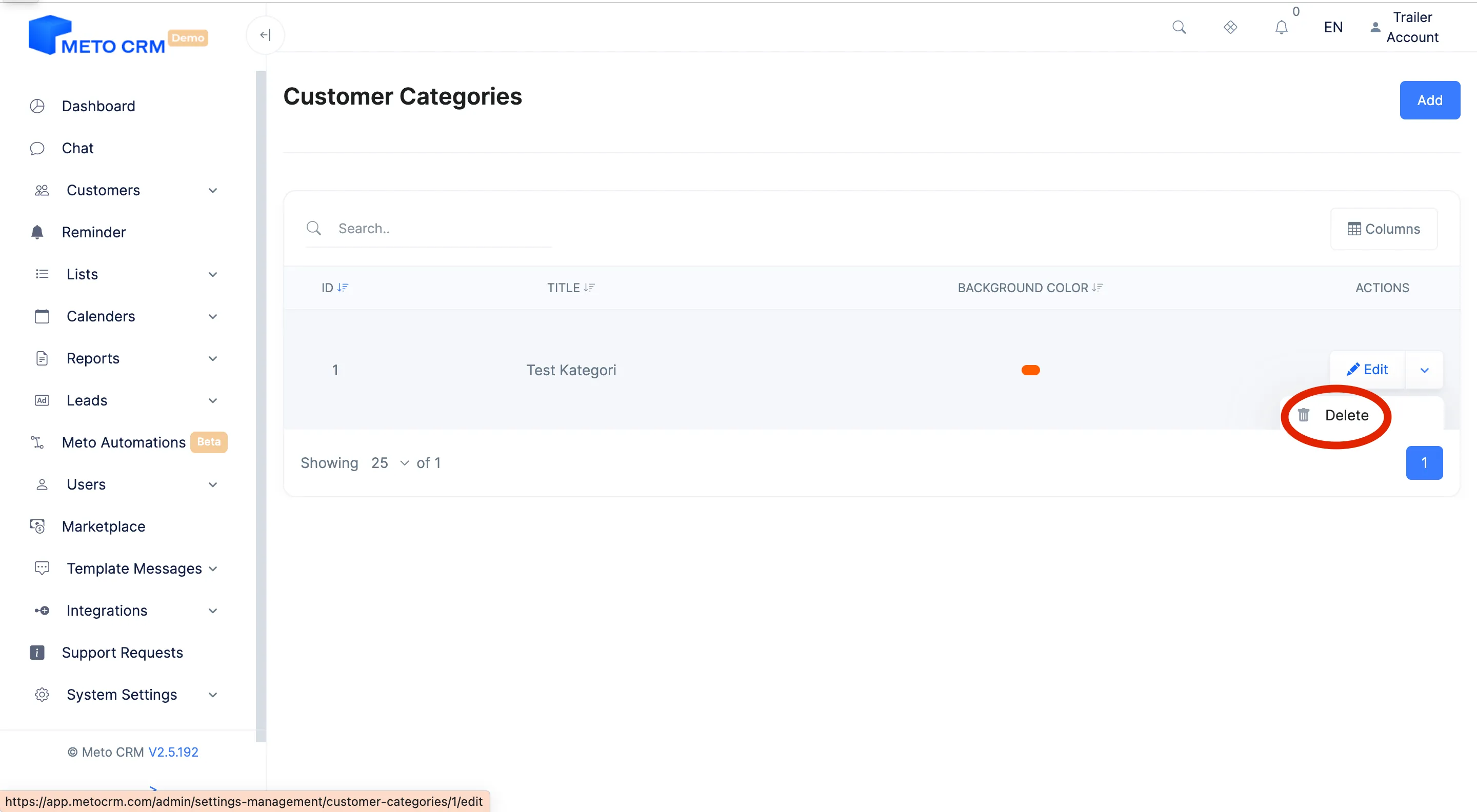 customer category delete