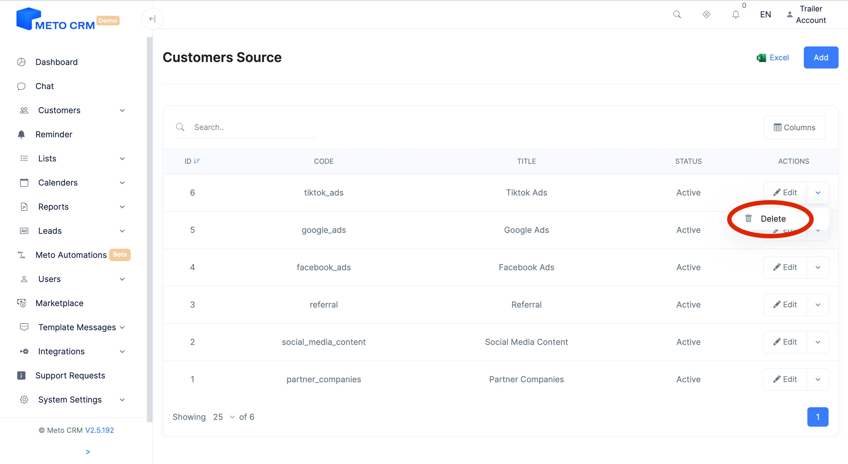customer source delete