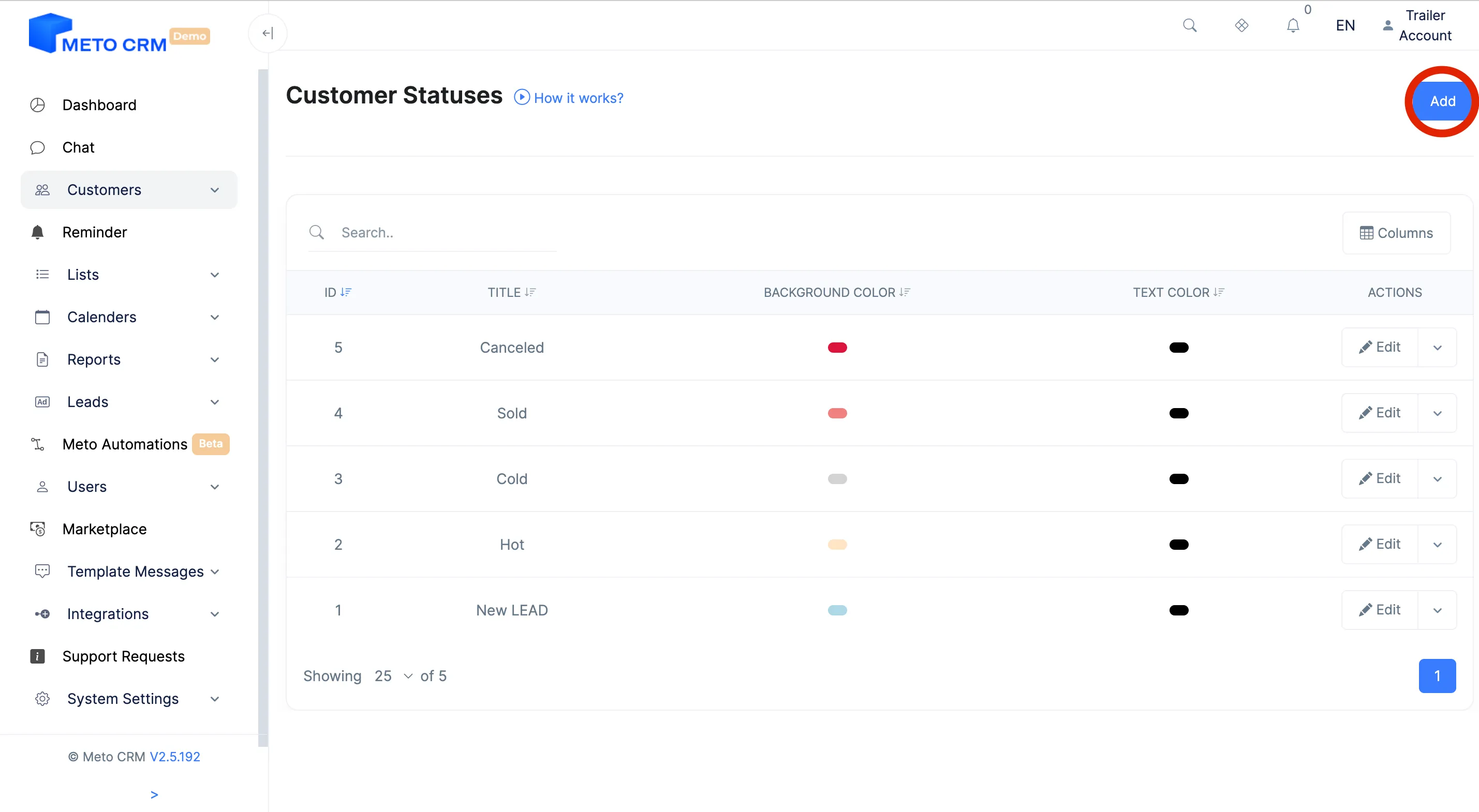 customer status add