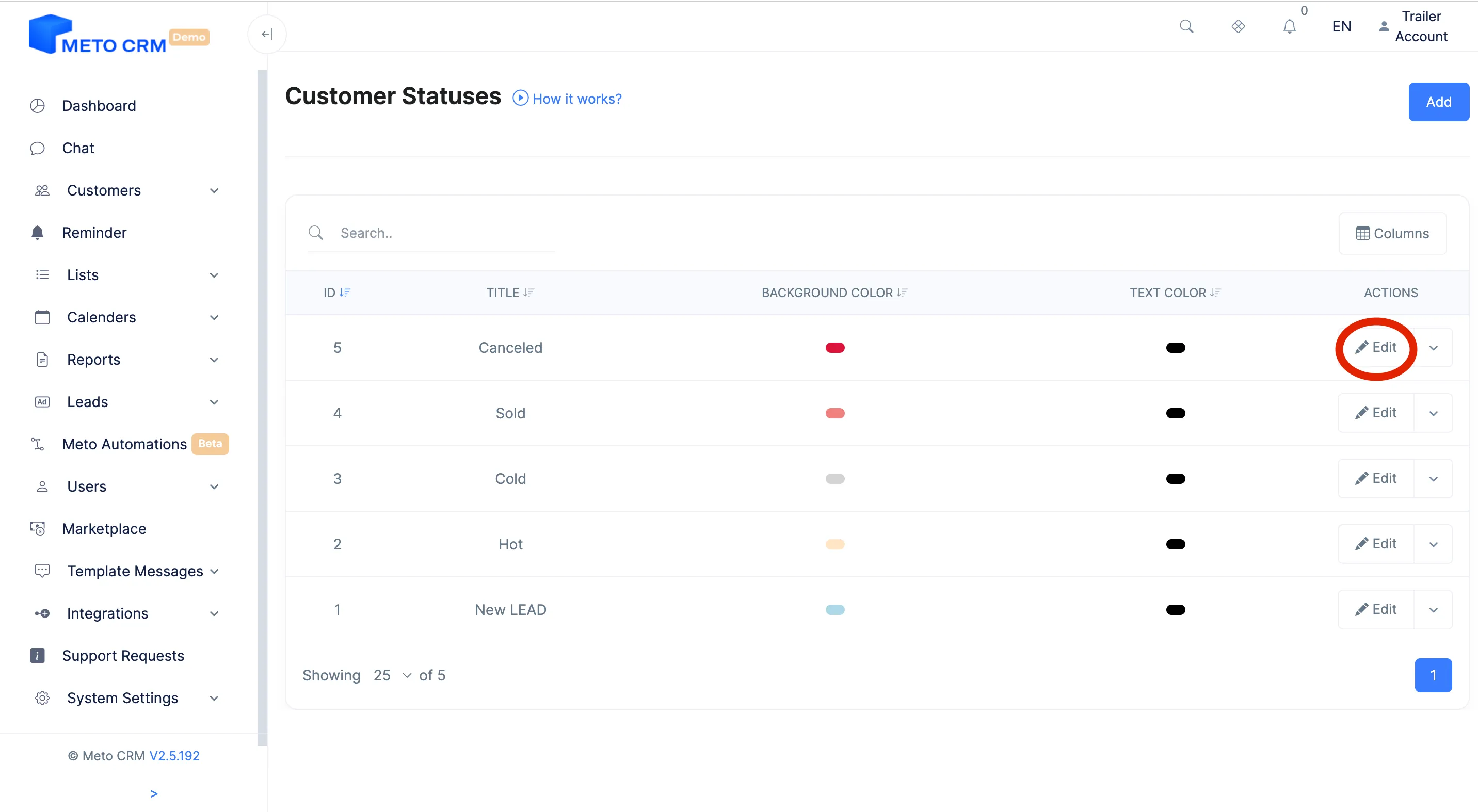 customer status edit