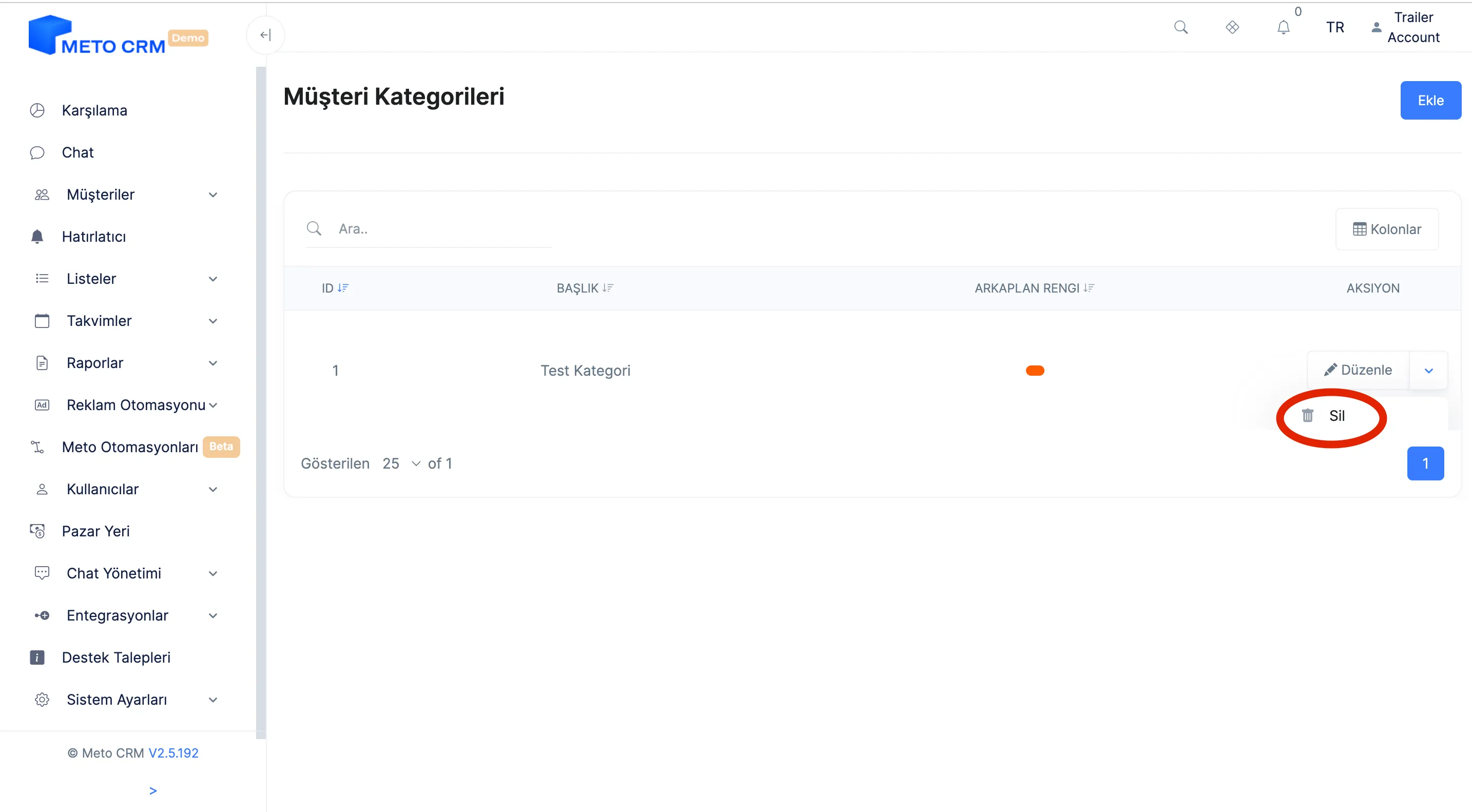 musteri kategori sil